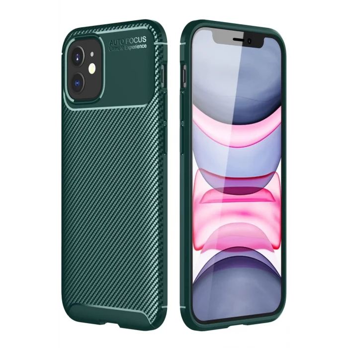 Newface Apple iPhone 12 Mini Kılıf Auto Focus Karbon Kapak - Yeşil