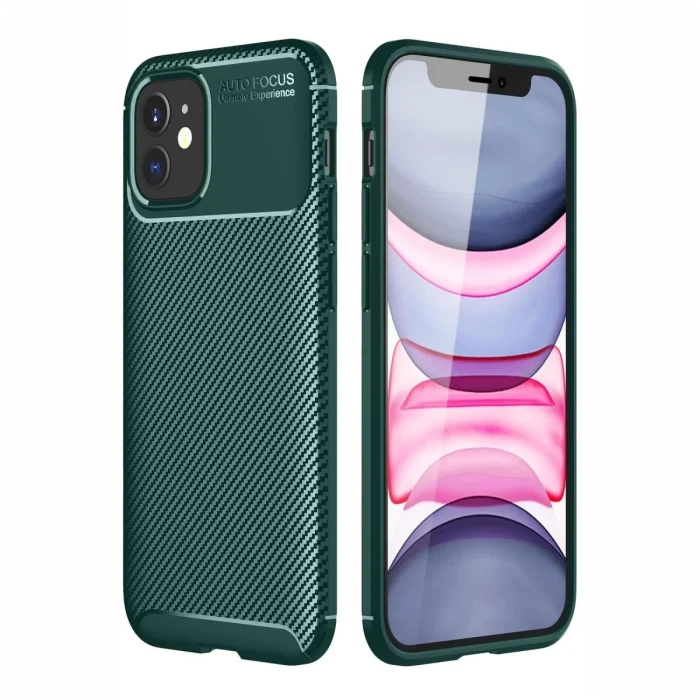 Newface Apple iPhone 12 Mini Kılıf Auto Focus Karbon Kapak - Yeşil