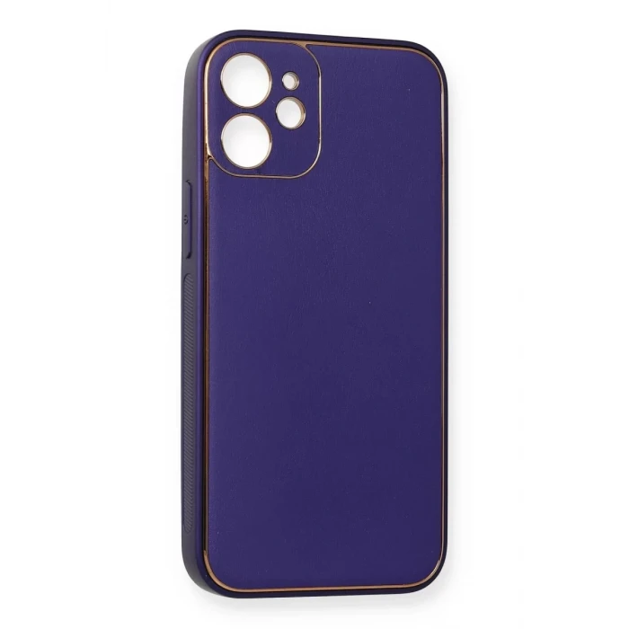 Newface Apple iPhone 12 Mini Kılıf Coco Deri Silikon Kapak - Mor