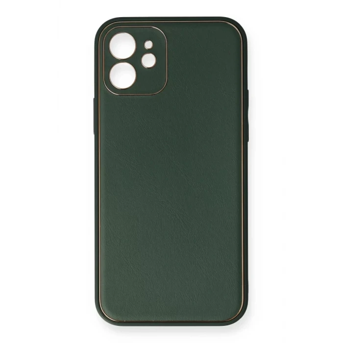 Newface Apple iPhone 12 Mini Kılıf Coco Deri Silikon Kapak - Yeşil