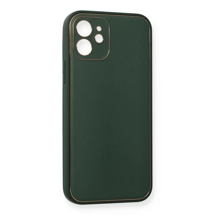 Newface Apple iPhone 12 Mini Kılıf Coco Deri Silikon Kapak - Yeşil