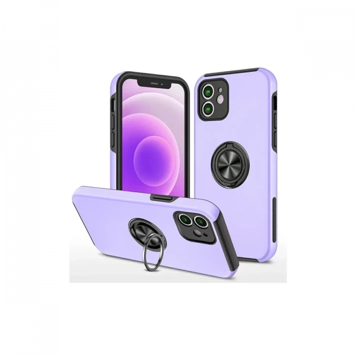 Newface Apple iPhone 12 Mini Kılıf Elit Yüzüklü Kapak - Mor