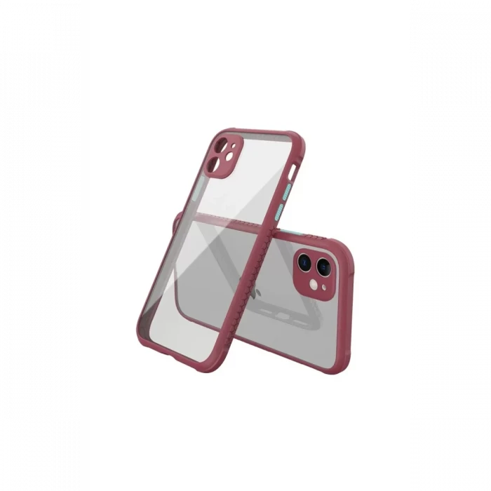 Newface Apple iPhone 12 Mini Kılıf Miami Şeffaf Silikon - Fuşya