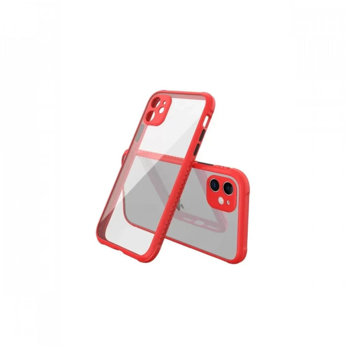 Newface Apple iPhone 12 Mini Kılıf Miami Şeffaf Silikon - Kırmızı