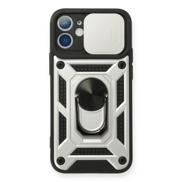 Newface Apple iPhone 12 Mini Kılıf Pars Lens Yüzüklü Silikon - Gümüş