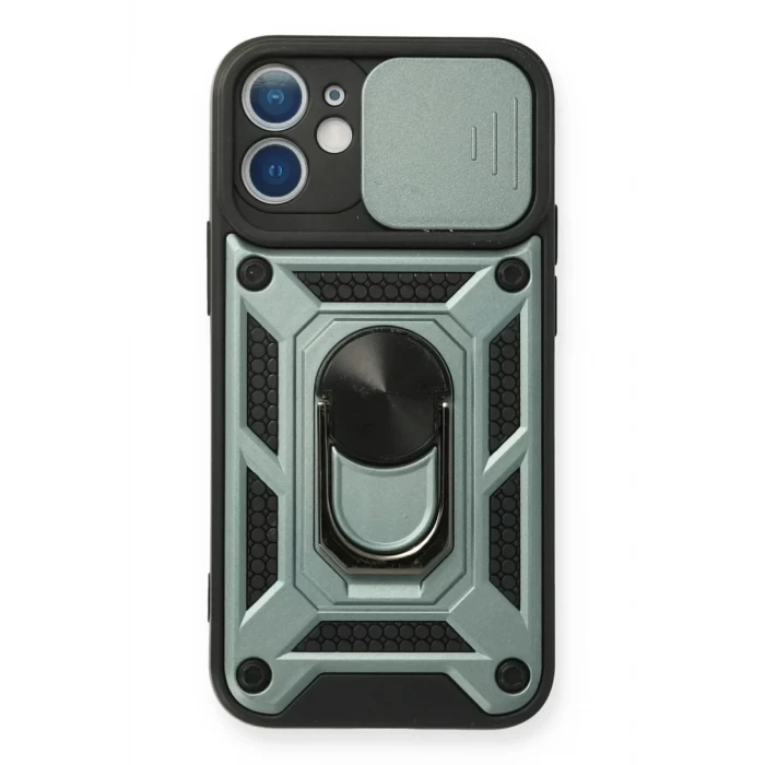 Newface Apple iPhone 12 Mini Kılıf Pars Lens Yüzüklü Silikon - Yeşil