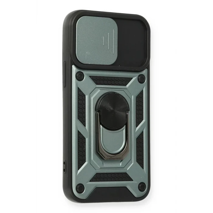 Newface Apple iPhone 12 Mini Kılıf Pars Lens Yüzüklü Silikon - Yeşil