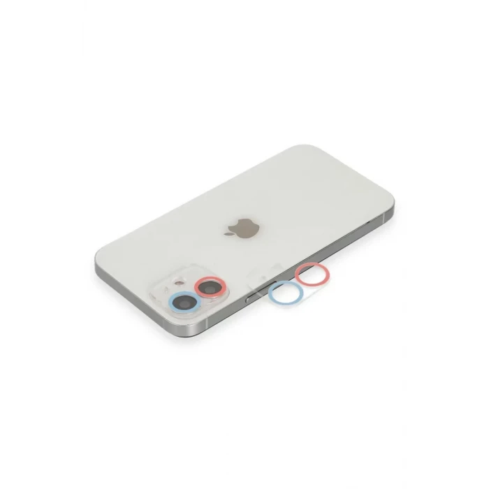 Newface Apple iPhone 12 Mini Renkli Kamera Lens Koruma Cam - Pembe-Mavi