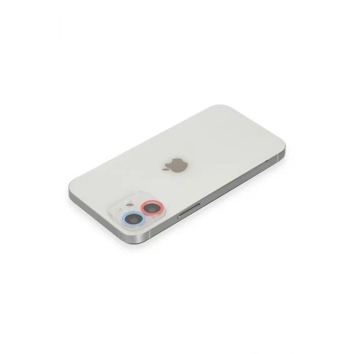 Newface Apple iPhone 12 Mini Renkli Kamera Lens Koruma Cam - Pembe-Mavi