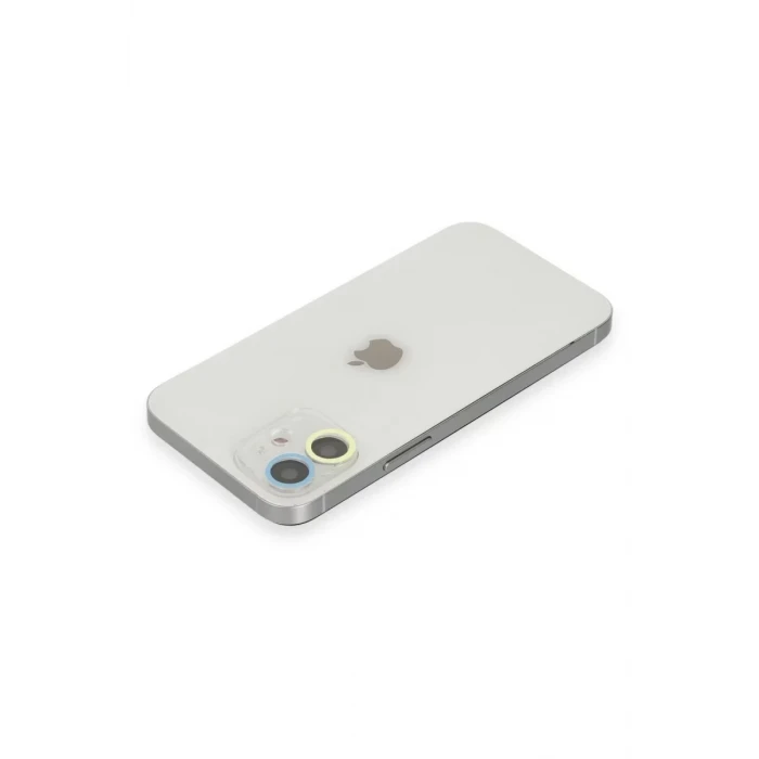 Newface Apple iPhone 12 Mini Renkli Kamera Lens Koruma Cam - Sarı-Mavi