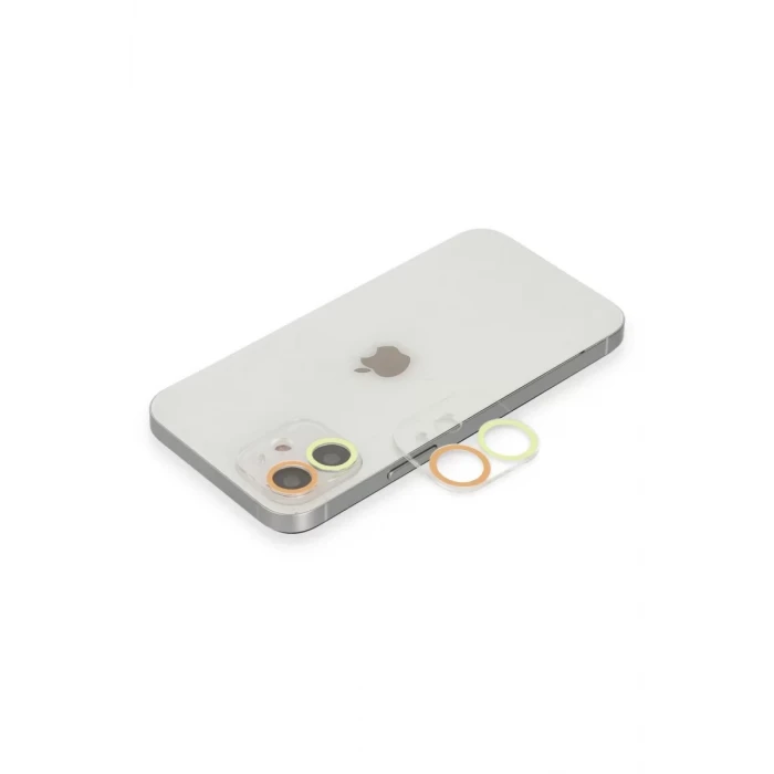 Newface Apple iPhone 12 Mini Renkli Kamera Lens Koruma Cam - Sarı-Turuncu
