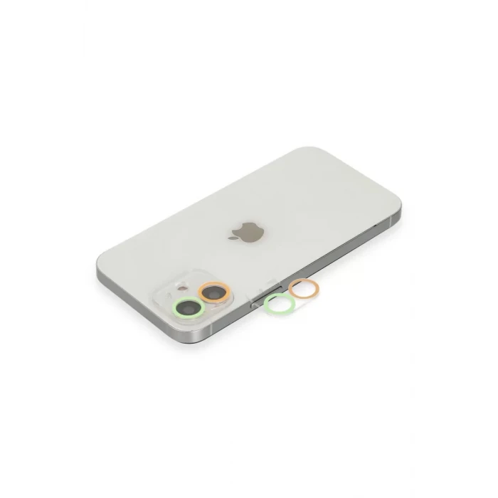 Newface Apple iPhone 12 Mini Renkli Kamera Lens Koruma Cam - Turuncu-Yeşil