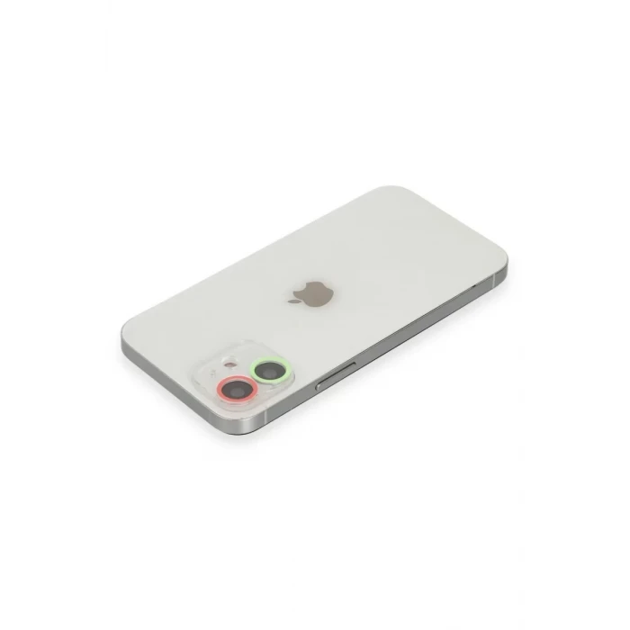 Newface Apple iPhone 12 Mini Renkli Kamera Lens Koruma Cam - Yeşil-Pembe