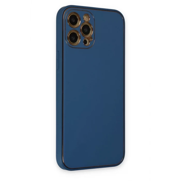 Newface Apple iPhone 12 Pro Kılıf Coco Deri Silikon Kapak - Açık Mavi