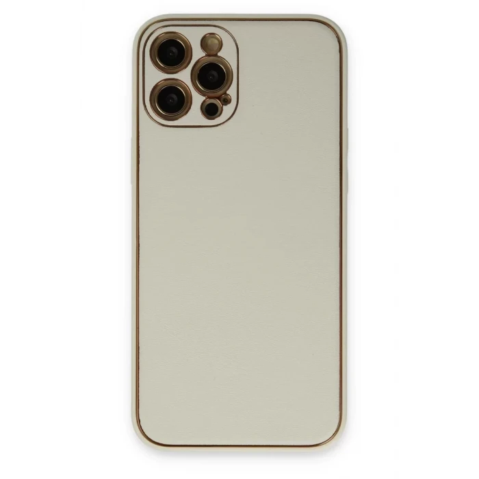 Newface Apple iPhone 12 Pro Kılıf Coco Deri Silikon Kapak - Beyaz