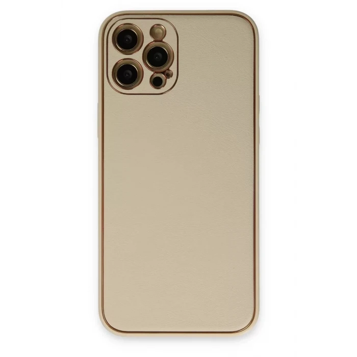 Newface Apple iPhone 12 Pro Kılıf Coco Deri Silikon Kapak - Gold