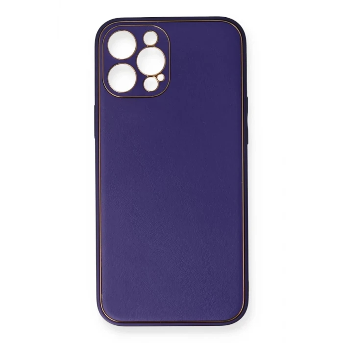 Newface Apple iPhone 12 Pro Kılıf Coco Deri Silikon Kapak - Mor