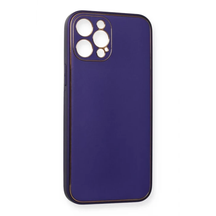 Newface Apple iPhone 12 Pro Kılıf Coco Deri Silikon Kapak - Mor