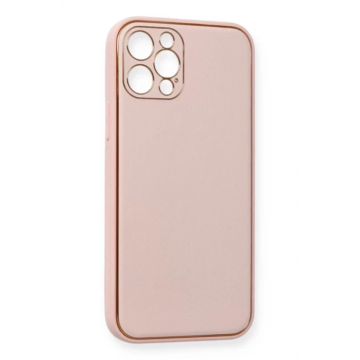 Newface Apple iPhone 12 Pro Kılıf Coco Deri Silikon Kapak - Pembe