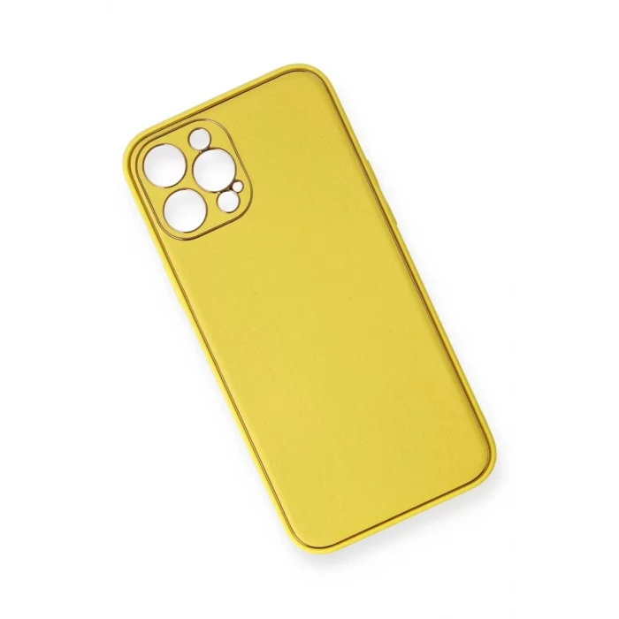 Newface Apple iPhone 12 Pro Kılıf Coco Deri Silikon Kapak - Sarı