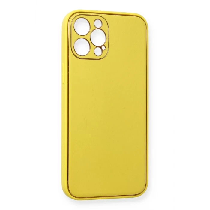 Newface Apple iPhone 12 Pro Kılıf Coco Deri Silikon Kapak - Sarı