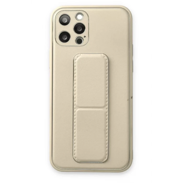Newface Apple iPhone 12 Pro Kılıf Coco Deri Standlı Kapak - Beyaz