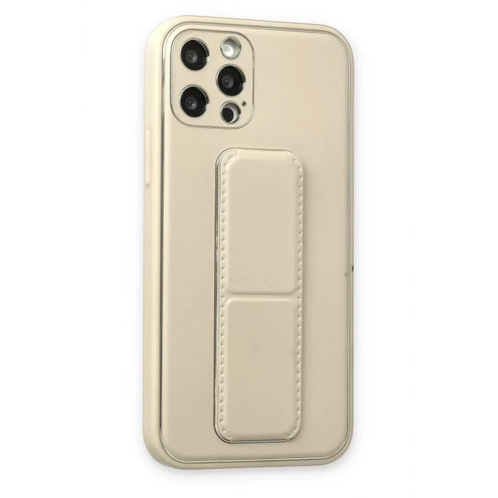 Newface Apple iPhone 12 Pro Kılıf Coco Deri Standlı Kapak - Beyaz