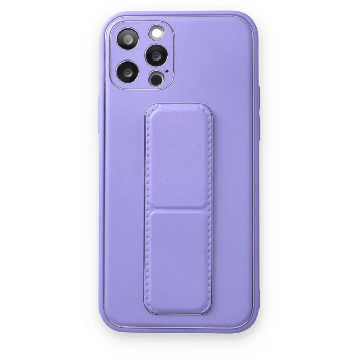 Newface Apple iPhone 12 Pro Kılıf Coco Deri Standlı Kapak - Koyu Lila
