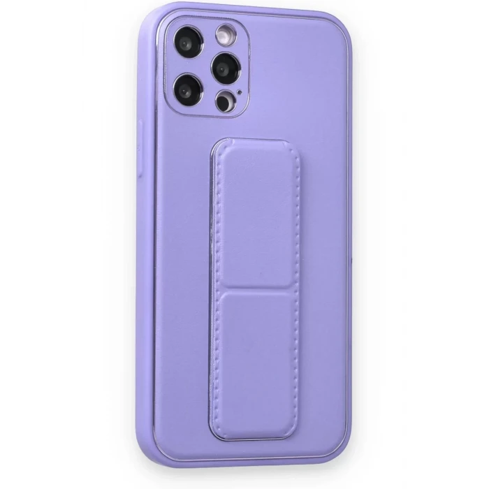 Newface Apple iPhone 12 Pro Kılıf Coco Deri Standlı Kapak - Koyu Lila