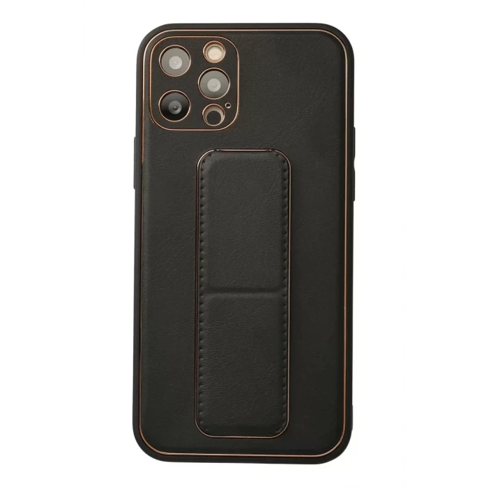 Newface Apple iPhone 12 Pro Kılıf Coco Deri Standlı Kapak - Siyah