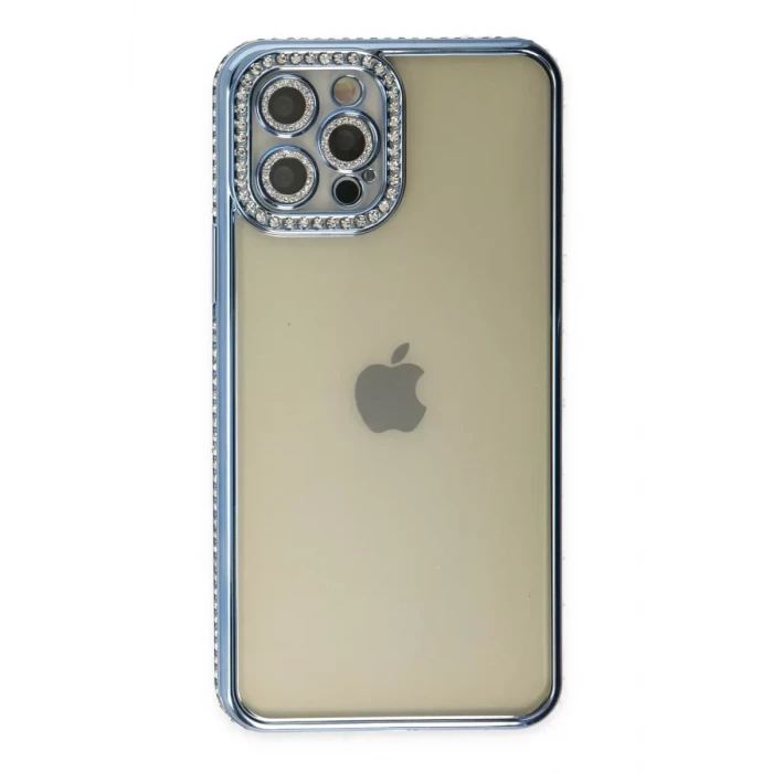 Newface Apple iPhone 12 Pro Kılıf Joke Taşlı Silikon - Mavi