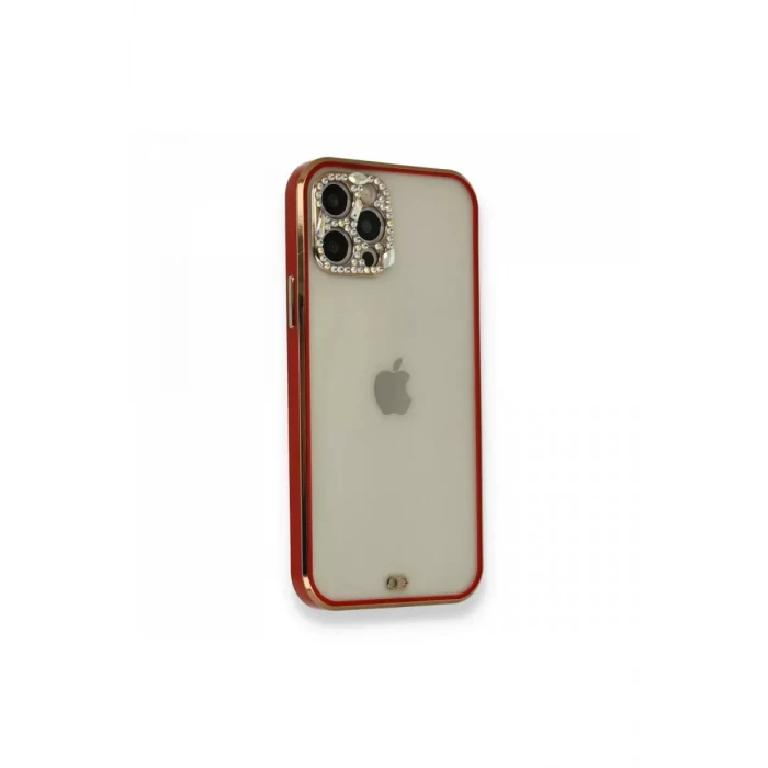Newface Apple iPhone 12 Pro Kılıf Liva Taşlı Silikon - Kırmızı