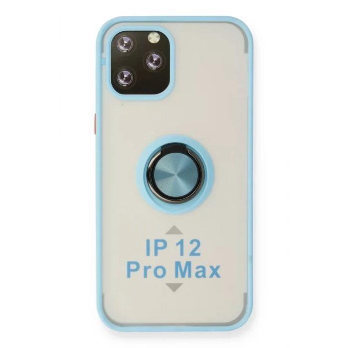 Newface Apple iPhone 12 Pro Kılıf Montreal Yüzüklü Silikon Kapak - Buz Mavi