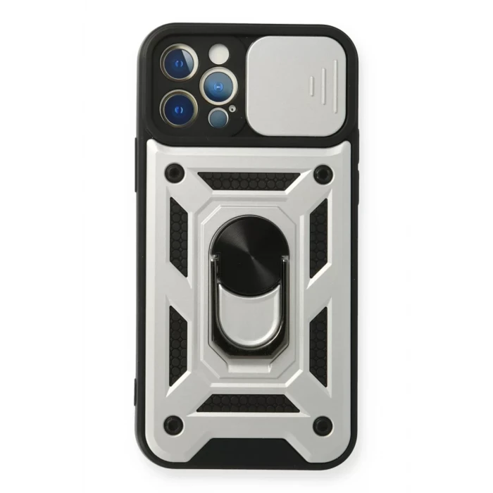 Newface Apple iPhone 12 Pro Kılıf Pars Lens Yüzüklü Silikon - Gümüş