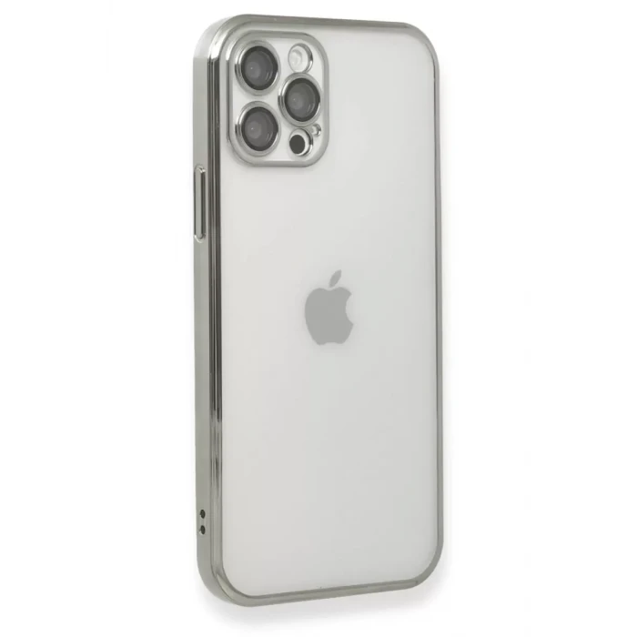 Newface Apple iPhone 12 Pro Kılıf Razer Lensli Silikon - Gümüş