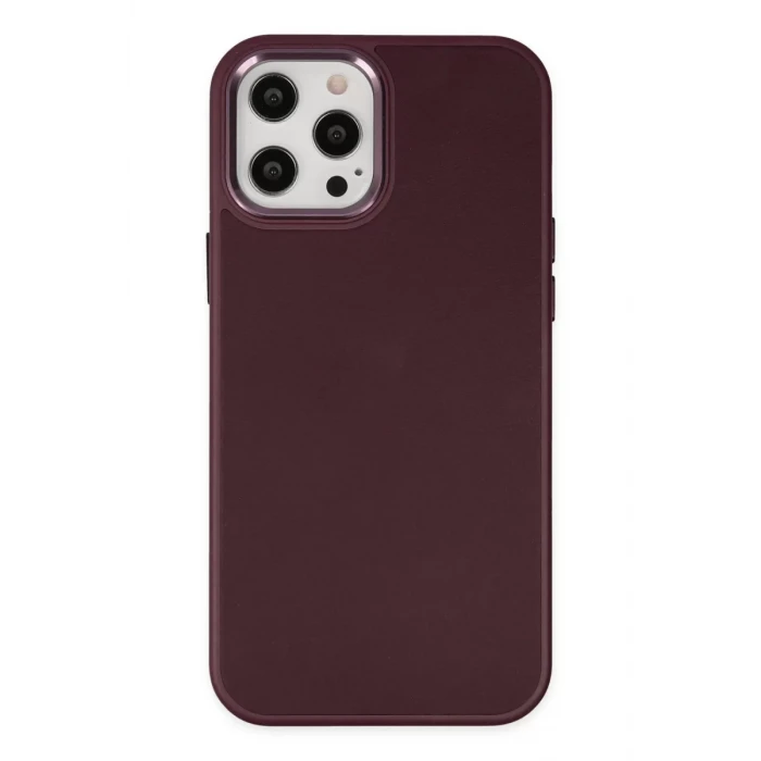 Newface Apple iPhone 12 Pro Max Kılıf Asya Deri Silikon - Mürdüm
