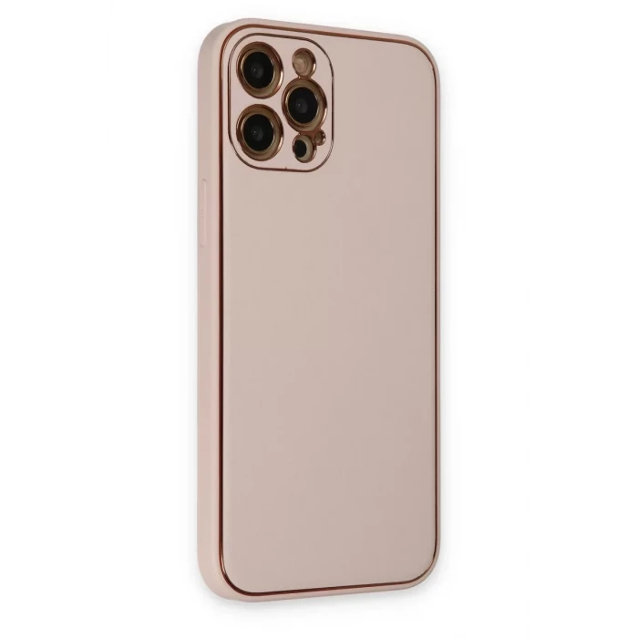 Newface Apple iPhone 12 Pro Max Kılıf Coco Deri Silikon Kapak - Pudra