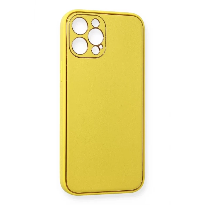 Newface Apple iPhone 12 Pro Max Kılıf Coco Deri Silikon Kapak - Sarı