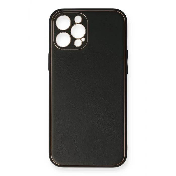 Newface Apple iPhone 12 Pro Max Kılıf Coco Deri Silikon Kapak - Siyah