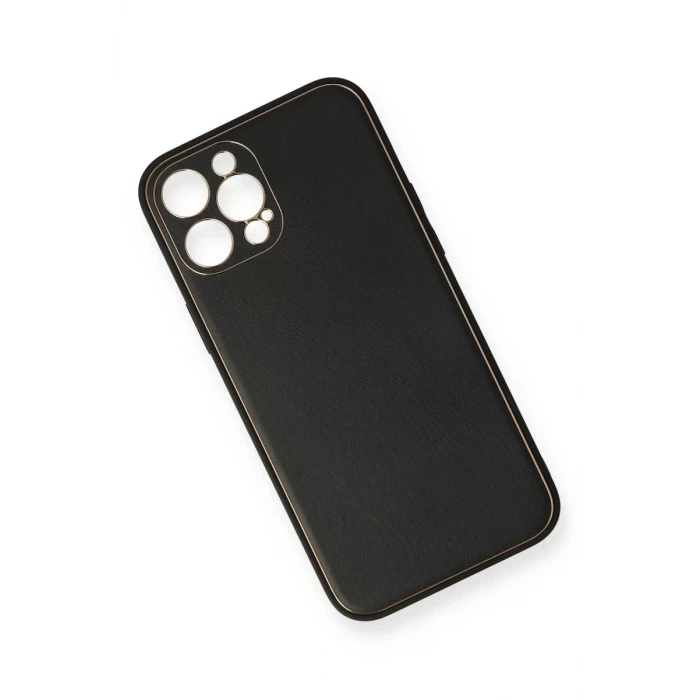 Newface Apple iPhone 12 Pro Max Kılıf Coco Deri Silikon Kapak - Siyah