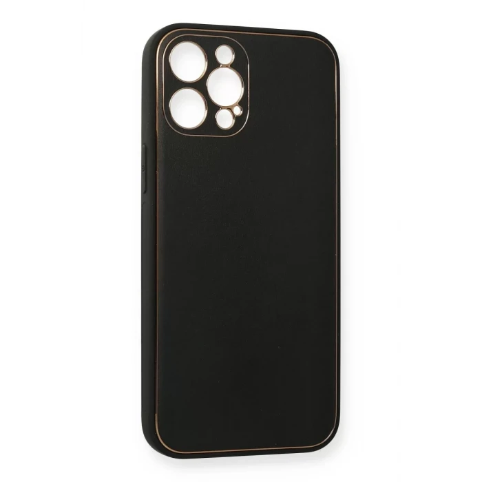 Newface Apple iPhone 12 Pro Max Kılıf Coco Deri Silikon Kapak - Siyah