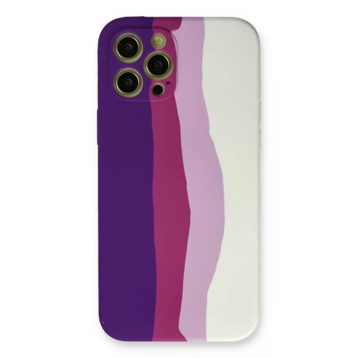 Newface Apple iPhone 12 Pro Max Kılıf Ebruli Lansman Silikon - Mor-Beyaz