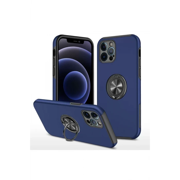 Newface Apple iPhone 12 Pro Max Kılıf Elit Yüzüklü Kapak - Lacivert