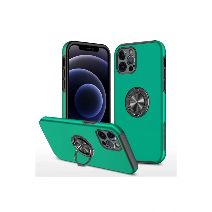 Newface Apple iPhone 12 Pro Max Kılıf Elit Yüzüklü Kapak - Yeşil