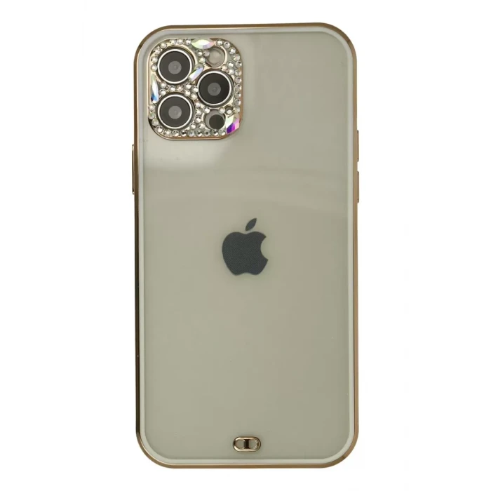 Newface Apple iPhone 12 Pro Max Kılıf Liva Taşlı Silikon - Beyaz