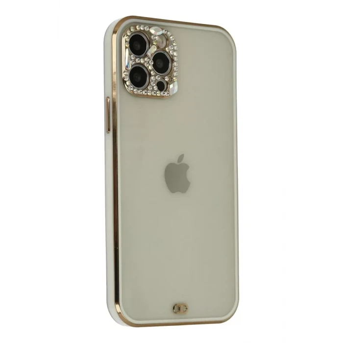 Newface Apple iPhone 12 Pro Max Kılıf Liva Taşlı Silikon - Beyaz
