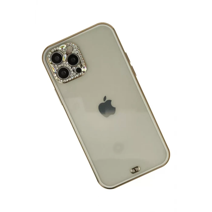 Newface Apple iPhone 12 Pro Max Kılıf Liva Taşlı Silikon - Beyaz