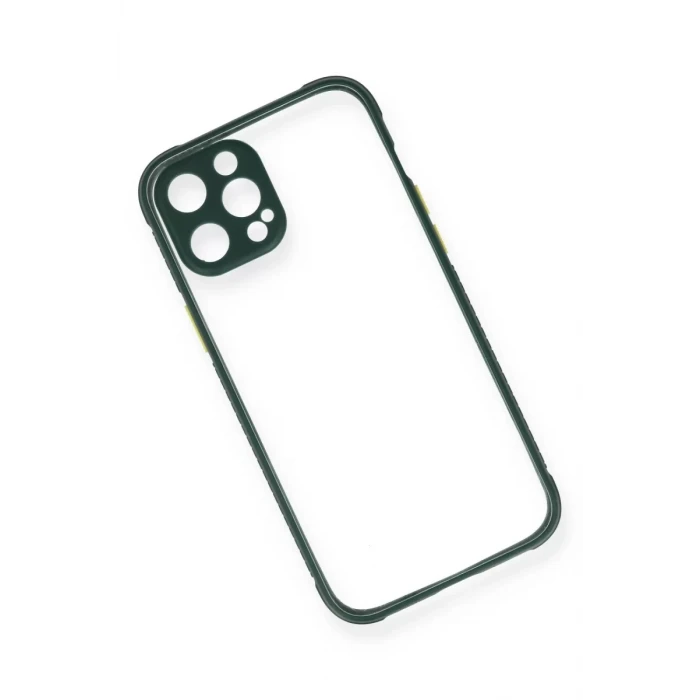 Newface Apple iPhone 12 Pro Max Kılıf Miami Şeffaf Silikon - Koyu Yeşil