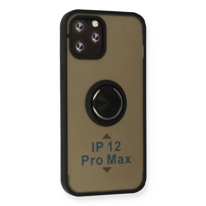 Newface Apple iPhone 12 Pro Max Kılıf Montreal Yüzüklü Silikon Kapak - Siyah