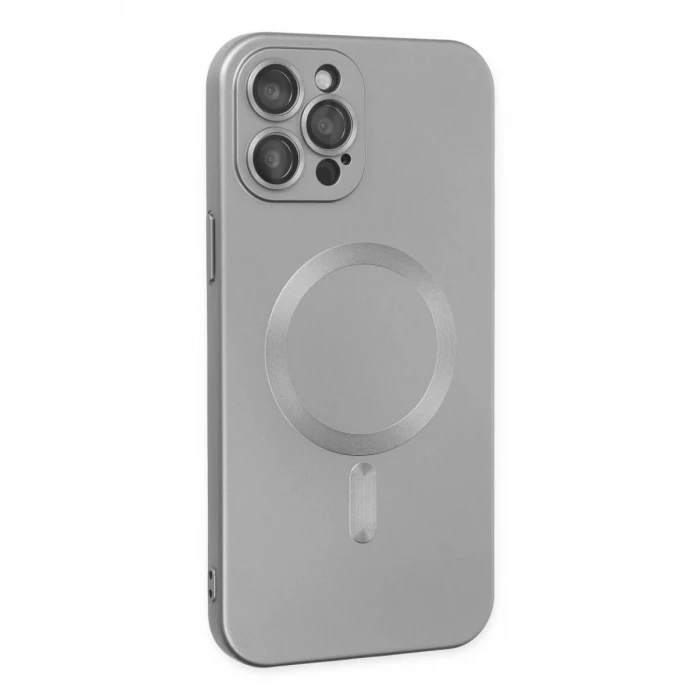 Newface Apple iPhone 12 Pro Max Kılıf Moshi Lens Magneticsafe Silikon - Gümüş